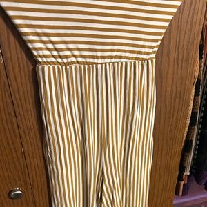 Yellow striped strapless jumpsuit